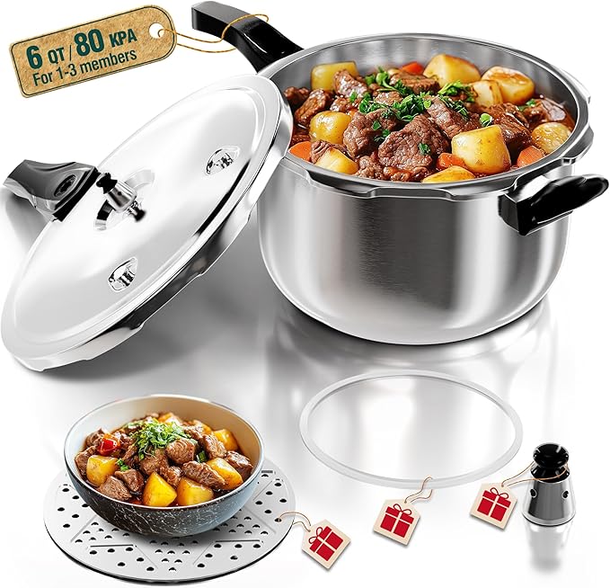 WantJoin Pressure Cooker, 6 Quart Stainless Steel Pressure Canner, Induction Compatible Cookware with Spring Valve Safeguard Devices,Compatible with Gas & Induction Cooker