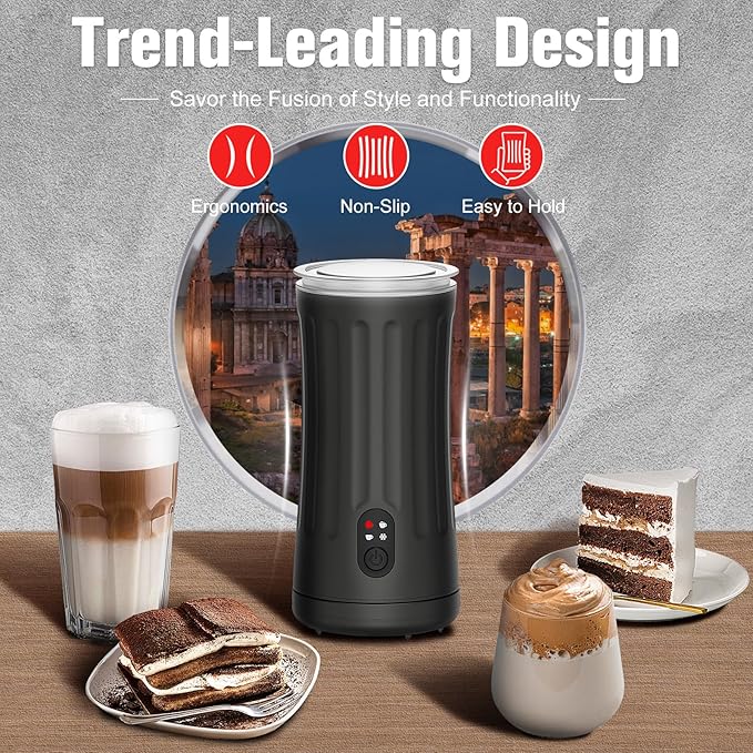 Milk Frother, 4-in-1 Milk Steamer and Frother, 8.1oz/240ml Automatic Warm and Cold Foam Maker, Auto Shut-Off Frother for Coffee, Latte, Cappuccino, Macchiato(Black)