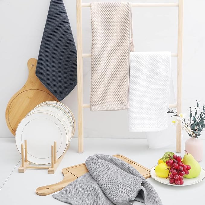 Homaxy 100% Cotton Waffle Weave Kitchen Dish Towels, Ultra Soft Absorbent Quick Drying Cleaning Towel, 13 x 28 Inches, 8-Pack, White