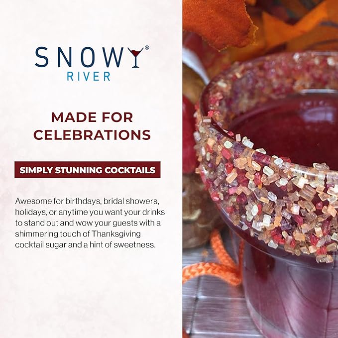 Snowy River Thanksgiving, Cocktail & Margarita Sugar Rimmer - Vibrant Naturally Colored Sugar for Cocktail Rimming, Baking & Decorating, Medium Crystal - 8oz