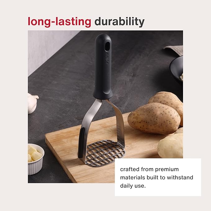 Zyliss Stainless Steel Potato Masher - Food Smasher for Potatoes, Avocados & More - Home Kitchen Essentials & Accessories - Manual Potato Masher Tool - Dishwasher-Safe Vegetable Masher - Grey