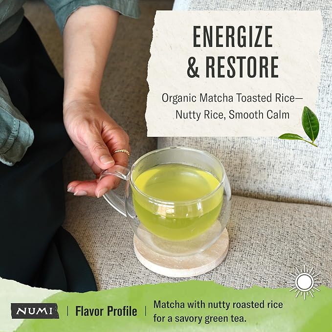 Numi Organic Matcha Toasted Rice Tea, 54 Matcha Tea Bags, Flavorful Green Tea, Microplastic Free Tea Bags