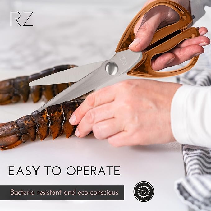 Rachel Zoe Multi-Purpose Kitchen Scissors, Stainless Steel Kitchen Shears with Protective Sheath & Soft Handle Grips, Dishwasher Safe, Vegetables, Fruits & Meat Cutting Scissors (Brown/Silver)