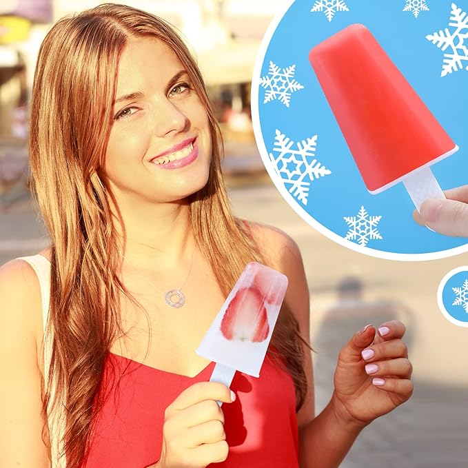 Popsicle Molds,Silicone Ice Pop Molds,BPA Free Popsicle Mold Reusable Easy Release Ice Pop Maker,Homemade Popsicle Mould with Silicone Funnel and Cleaning Brush (Red, 10 Cavities)