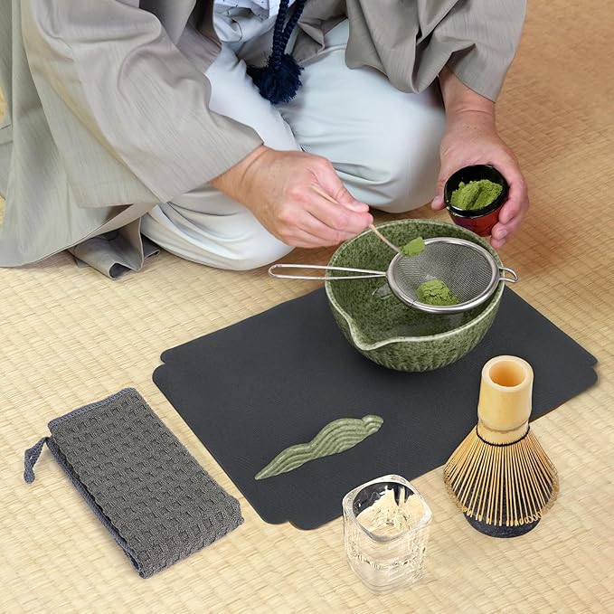 10-Pcs Matcha Kit Set, Whisk and Bowl with Spout & Measuring Spoon, Japanese Tea Making Tools, Complete Matcha Gift Set for Starter, Mottled Green