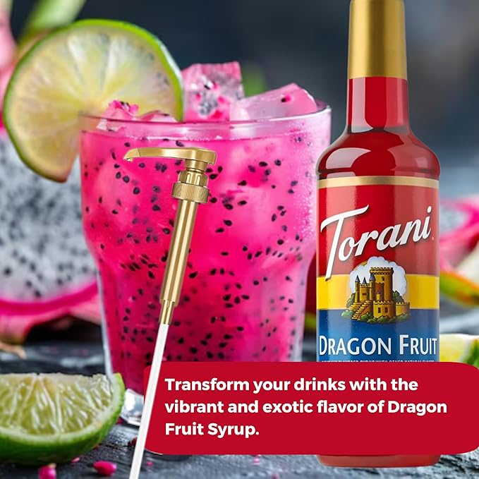 Jimoco® Syrup Pump Dispenser + Torani® Dragon Fruit Syrup, 25.4 oz - Coffee Syrup Pump & Flavoring Bundle