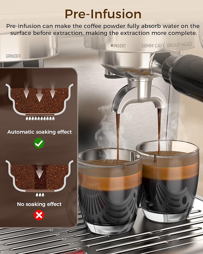 COWSAR Commercial Espresso Machine 15 Bar, Semi-Automatic Espresso Maker with Bean Grinder & Milk Frother Steam Wand, Removable Water Reservoir, Self-Cleaning, Ideal for Cappuccino, Stainless Steel