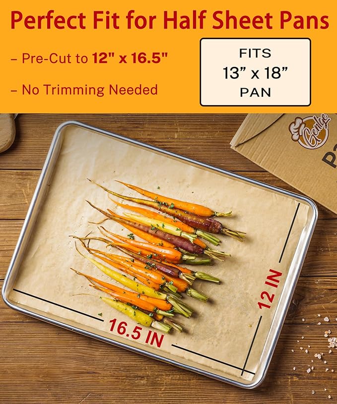 200 Pcs Parchment Paper Sheets, 12x16.5 Inch Precut Non-Stick Unbleached Parchment for Baking, Cookie, Cooking and Bread, Fits Half Sheet Pans
