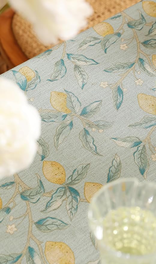 patdrea Designer Linen Green Square Tablecloth,Vintage Yellow Flowers Pattern Farmhouse Table Cloth,Home Table Cover Decor for Kitchen Dining Christmas,Thanksgiving,Party,67"x67"-Ania a