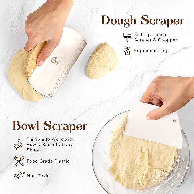 Sourdough Bread Baking Supplies and Starter Kit - Ultimate Bread Making and Sourdough Starter Kit with Proofing Baskets, Sourdough Jar, Bread Lame, Scrapers, and Danish Whisk