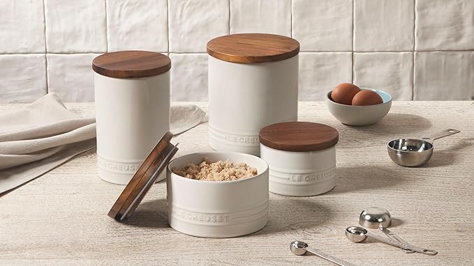 Le Creuset Signature Salt Cellar and Storage Canister with Wood Lid, 26 oz., Cerise