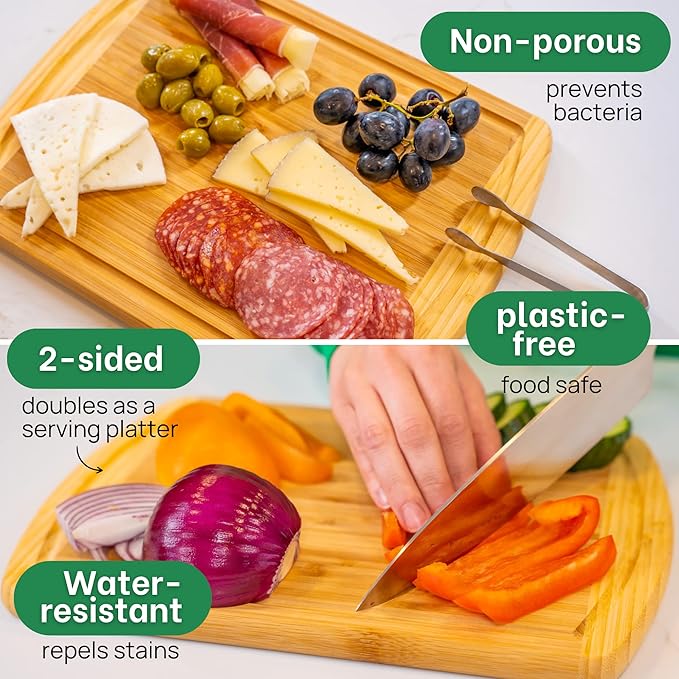 GREENER CHEF 12 Inch Small Bamboo Cutting Board with Lifetime Replacements - Small Wooden Chopping Board for Kitchen, Meat, Vegetables, Cheese, Bread, Charcuterie, and Everyday Food Prep