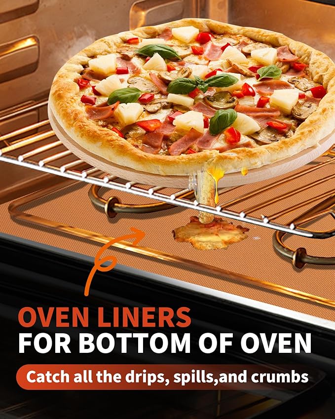 Oven Liners for Bottom of Oven - 2 Pack Large Heavy Duty Oven Mats, 17"x 25" Reusable Matt Liner for Electric, Gas, Toaster Ovens & Grills, BPA & PFOA Free, Kitchen Essentials, Copper