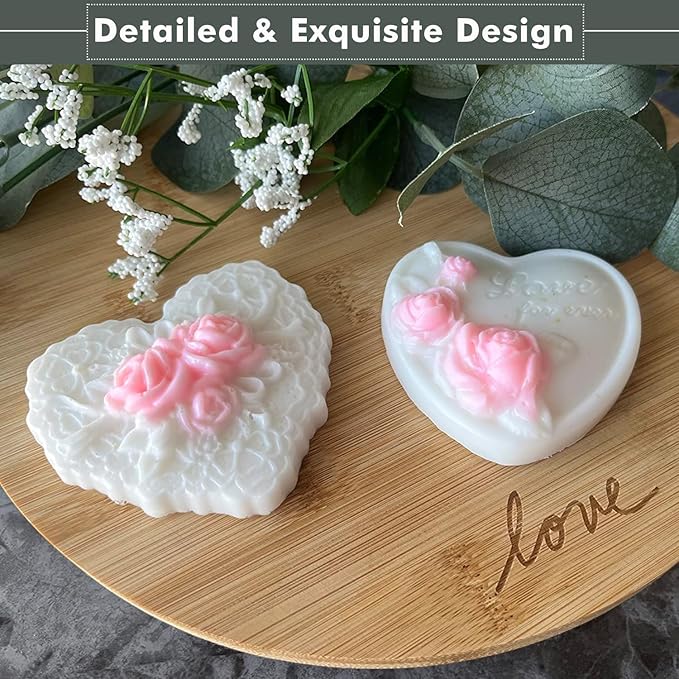 Rose Silicone Molds, AITRAI 4 Types 3D Rose Heart Silicone Molds Heart Soap Molds for Soap Making Cake Candle Chocolate Dessert Handmade Gift for Graduation Wedding Birthday, Purple