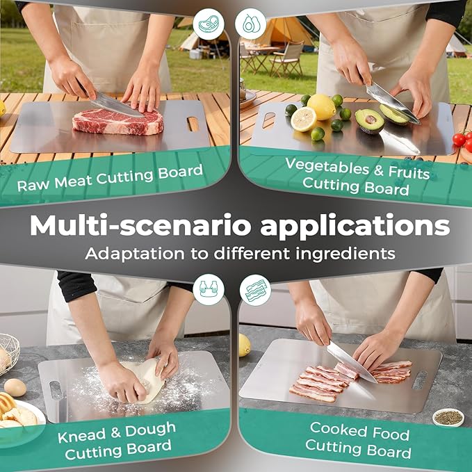 Katuchef Titanium Cutting Board - Upgraded 100% Pure Titanium Cutting Boards for Kitchen Non Toxic, Double-Grade Hygiene Durable Non Moldy Dishwasher Safe Meat Fruit Metal Board (1PC 11 * 15.5 Inch)