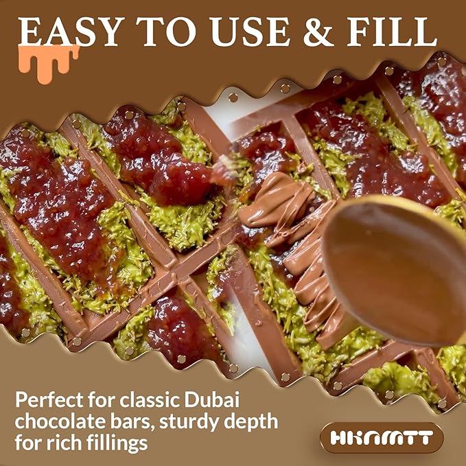 HKNMTT Chocolate Bar Molds Silicone 10 Snap Deep Moulds for Pistachio Dubai Wax Candy Energy Protein Bars, Food Grade Non stick Home DIY Handmade Gifts