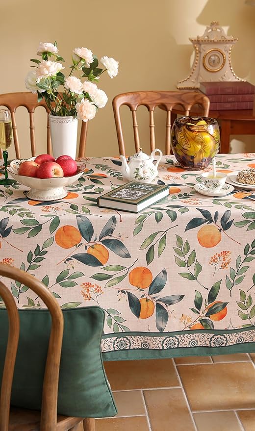 patdrea Designer Small Table Cloth for Square Table,Farmhouse Linen Oranges and Leaves Tablecloth,Fall Dacorative Cover for Kitchen Dining Christmas,Tea Party,Thanksgiving,55"x55"-Palladin a