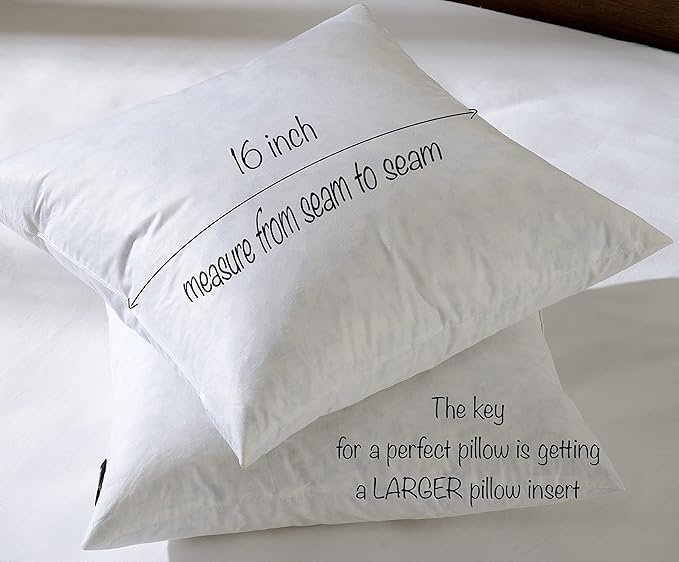 16x16 Decorative Throw Pillow Inserts-Down Feather Pillow Inserts-Square-Cotton Fabric-Set of 2-White.
