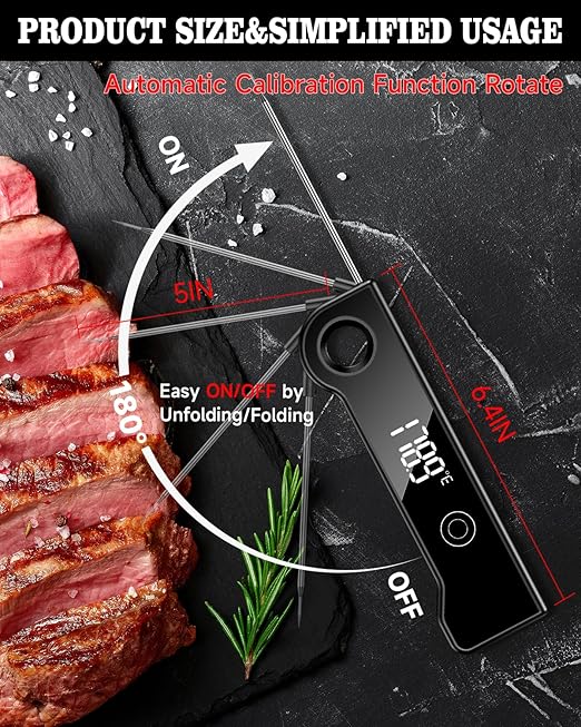2025 Meat Thermometer Digital, ±0.5°F Accuracy Instant Read Thermometer180° Rotating Display, Calibratable and Auto Off, IP67 Waterproof Food Thermometer for Cooking,Grill,Oil Deep Fry, Brewing,Candy