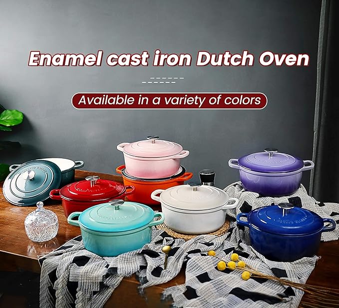 Enameled Cast Iron Covered 5.5 Quart Dutch Oven with Dual Handle, Dutch Ovens with Lid for Bread Baking, Pink