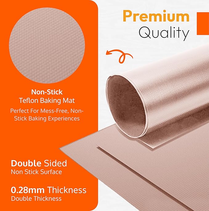 Teflon Sheets for Heat Press and Baking - Reusable PTFE Oven Liners, Premium Teflon Sheet for Baking - Heat Resistant Range Mat - Food Safe, BPA & PFOA Free - Large 16" x 20” (3-Pack)