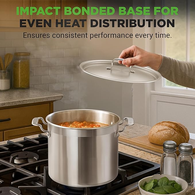 NutriChef 12-Quart Stainless Steel Stockpot with Stainless Steel Lid - 18/8 Food Grade Heavy Duty Large Stock Pot for Stew & Soup, Works w/Induction