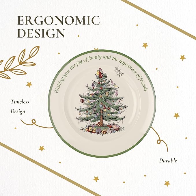 Spode Christmas Tree Sentiment Plate, 10.5-Inch Porcelain Dinner & Appetizer Dish, Holiday-Themed Serving Plate, Microwave & Dishwasher Safe, Festive Collectible Seasonal Dining