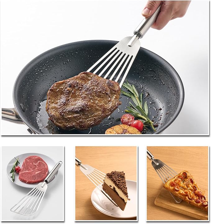 11.8inch Stainless Steel Spatula for Kitchen Use, Slotted Spatulas, Frying Spatula with Thin Edge for Turning and Flipping,2pcs