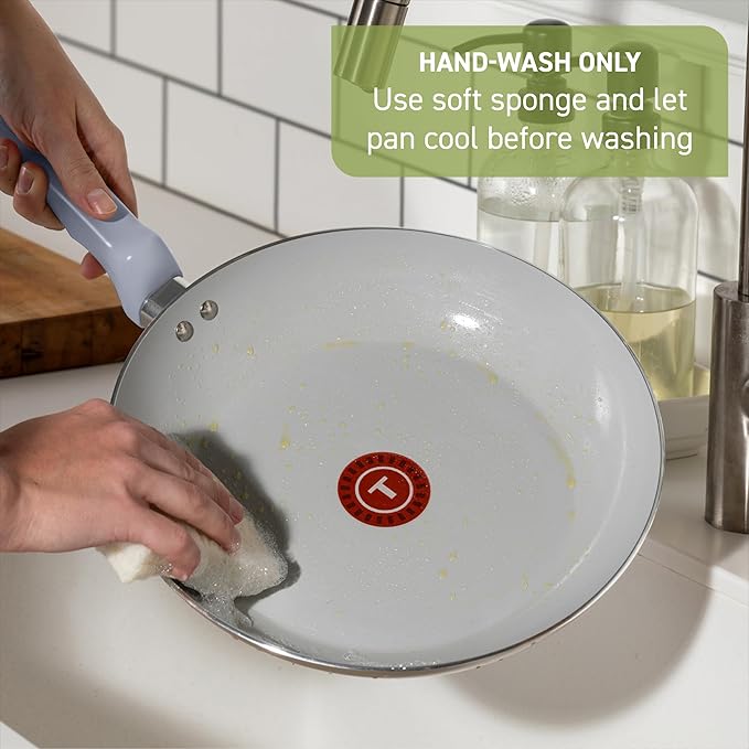 T-fal Refresh Ceramic Nonstick Frying Pan with Lid, 5 Qt, Oven Safe to 350°F Cookware, Skillet Pots and Pans, Mint Green