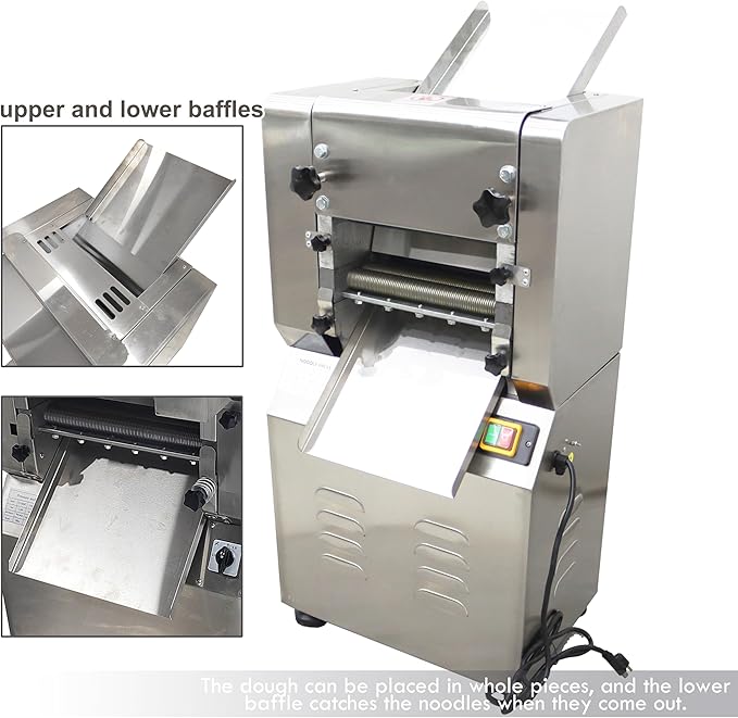 TECHTONGDA Electric Noodle Making Dough Roller Pasta Dumpling Skin Maker Noodle Cutting Machine 2200W 11.4inch Roller with 2mm Round Cutter Head