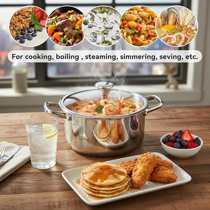 3QT Stock Pot, 316L Stainless Steel Stockpot with Lid, Professional Multi-Use Soup & Pasta Cooking Pot, Oven, Gas and Dishwasher Safe