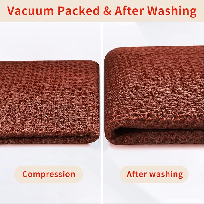 Homaxy 100% Cotton Waffle Weave Kitchen Dish Towels, Ultra Soft Absorbent Quick Drying Cleaning Towel, 13 x 28 Inches, 4-Pack, Rust