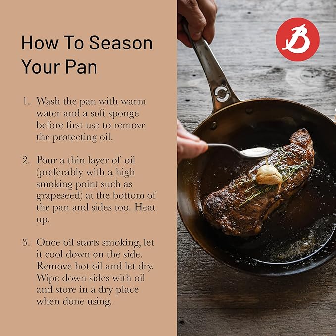 De Buyer MINERAL B Pro Carbon Steel Country Fry Pan with Helper Handle - 12.5” Diameter, 9” Cooking Surface - Ideal for Sauteing, Simmering, Frying - PFAS, PFOA, PFOS Free - Made in France