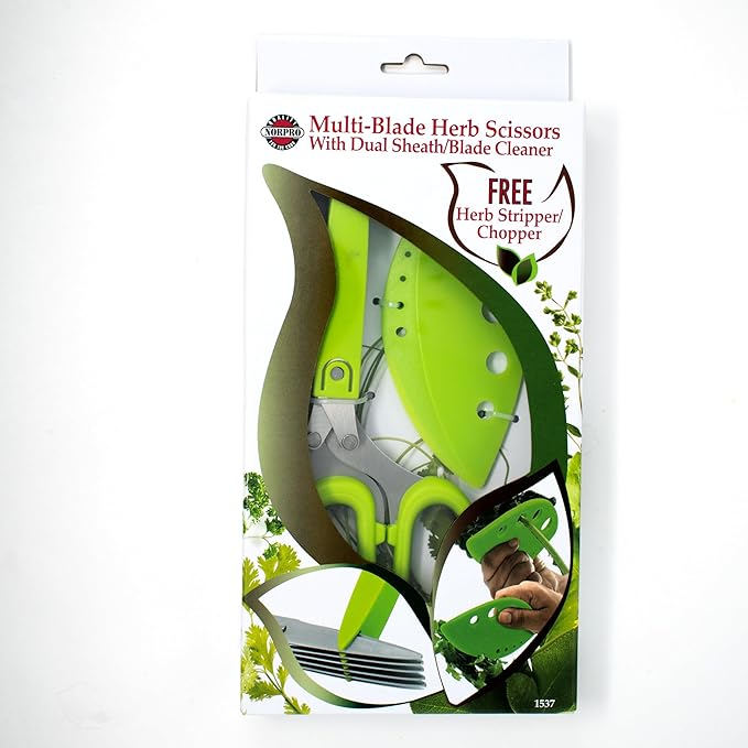 Norpro Multi Blade Herb Scissors with Blade Cleaner, 8-inch, Green