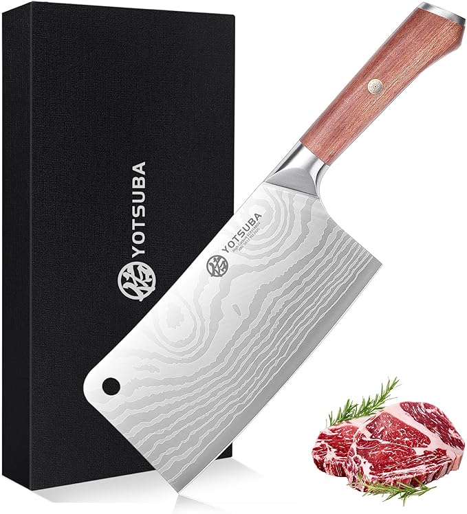 YOTSUBA Cleaver Knife 7 inch Ultra Sharp High Carbon Steel Vegetable Meat Cleaver with Ergonomic Rosewood Handle, Professional Butcher Knives for Home Kitchen and Restaurant with Gift Box