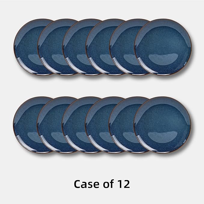 Organic Shape Restaurant Dinner Plates 10.5", Commerical Grade Catering Stoneware Plates in Ir-regular Organic Shape, Chip & Scratch Resistant, Glossy Reactive Glaze Blue, Case of 12