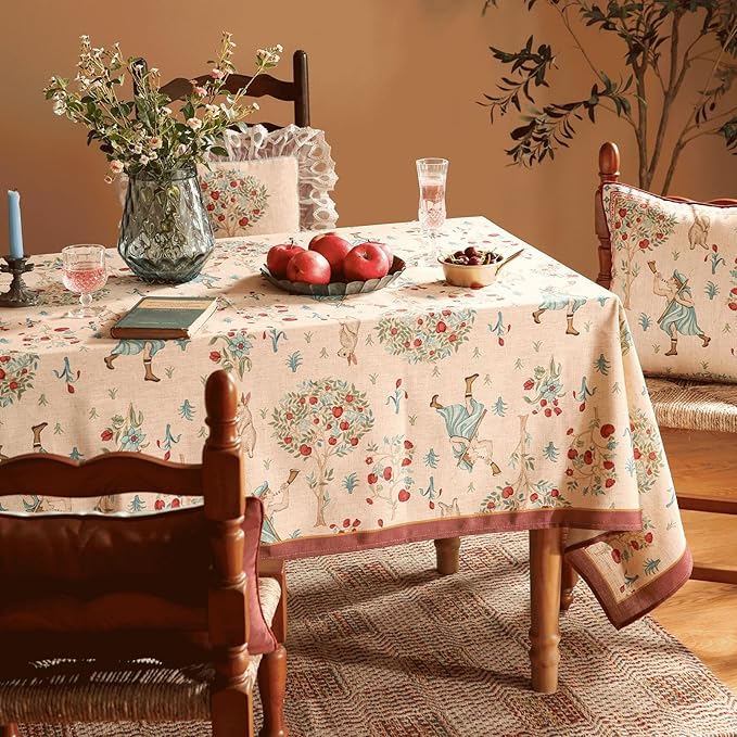 patdrea Designer Vintage Beige Tablecloth for Rectangle Table,Italian Linen Trees Pattern Anti-Wrinkle Table Cloth,Cover Cloth Decor for Kitchen Dining,Christmas,Thanksgiving,63"x87"-Tatiana a