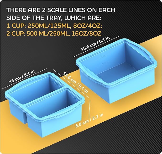 Silicone Freezer Trays with Lids, Set of 2 - with 1cup and 2 cupSilicone Freezer Molds for freezing soups, sauces and individual servings of lasagna, casseroles, dishwasher and microwave safe