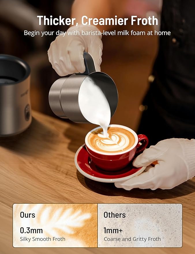 PARIS RHÔNE Milk Frother and Steamer, 4-in-1 Detachable Milk Steamer, 500ml Hot Chocolate Maker and Milk Warmer with Hot & Cold Foam, Dishwasher Safe, All Stainless Steel
