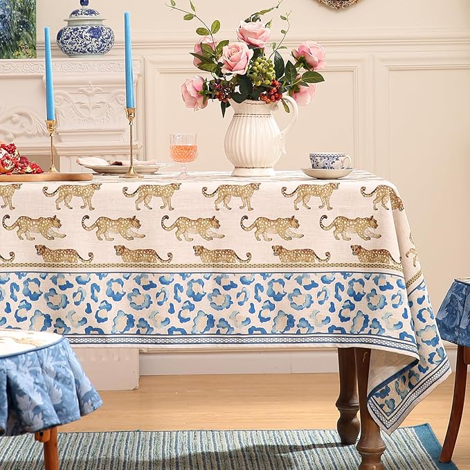 patdrea Designer Vintage Linen Long Table Cloth for Rectangle Table,Leopard Animal Pattern Soft Breathable Tablecloth,Decor Cover for Kitchen Dining,Christmas,Parties,Thanksgiving,63"x102"-from