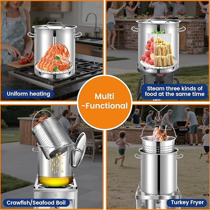 ARC Advanced Royal Champion 40QT Stainless Steel Stockpot for Seafood Crawfish Crab Boil Turkey Fryer Pot with Basket Divider and Hook, Crab Lobster Shrimp Outdoor Cooking and Home Brewing