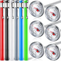 Xuhal 6 Pcs Stainless Steel Kitchen Thermometer with 5 Inch Long Stem 1 Inch Dial Thermometer Milk Frothing Food for Oven Probe Meat Grill BBQ Cooking Chocolate Water(Multicolor)
