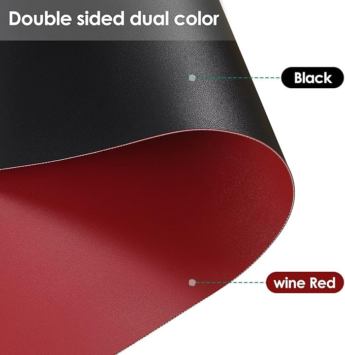 Leather Table Cover,1.8mm Thick,30x48 Inch Table Protector,Table Pads for Dining Room Table Rectangular,Table Cover Protector.(Black+Wine Red,30x48)