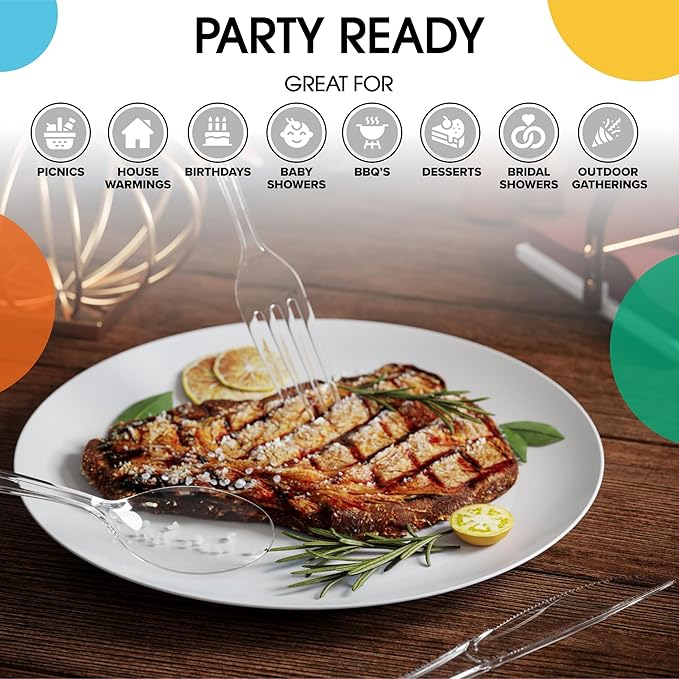 Party Solids Clear Plastic Silverware Heavy Duty 150 Pieces Clear Plastic Cutlery Sets, Utensil Sets, 50 Of Each Forks, Knives & Spoons Disposable Cutlery Set, Flatware Set For Party Supplies
