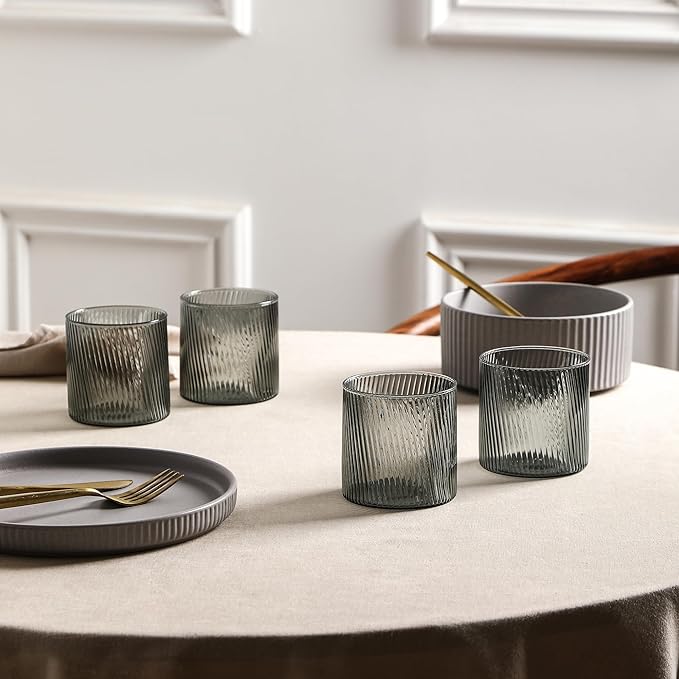 Stone Lain Haven Stoneware 32-Piece Dinnerware Set, Plates and Bowls Sets for 8, Grey Dish Set, Includes Dinner and Salad Plates, Cereal Bowls, Glassware, Microwave & Dishwasher Safe