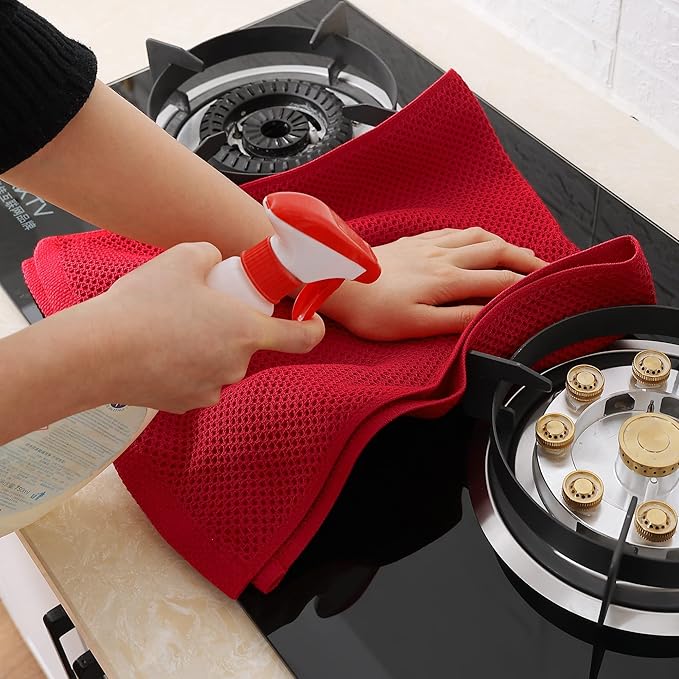 Homaxy 100% Cotton Waffle Weave Kitchen Dish Towels, Ultra Soft Absorbent Quick Drying Cleaning Towel, 13 x 28 Inches, 6-Pack, Red