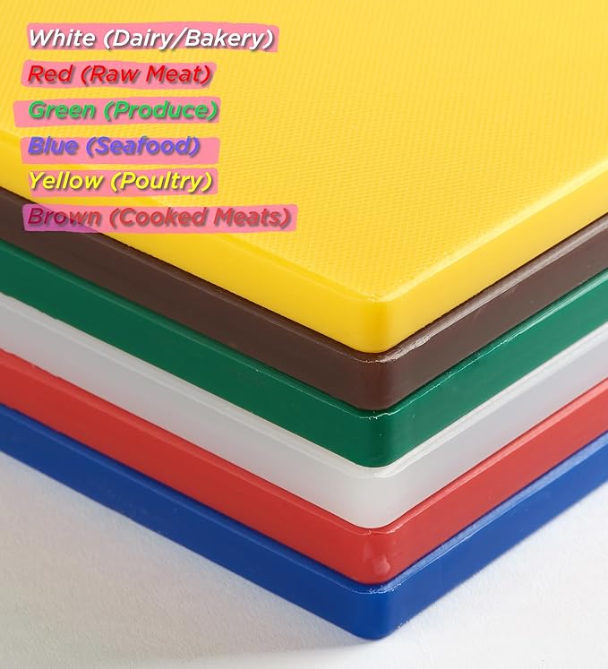 CURTA 6-Piece NSF 20" x 14" x 1/2" Multi-Colored Flexible Cutting Board Kit with Stainless steel Storage Rack, Color Coded Plastic Chopping Board with Anti Slip Surface Dishwasher Safe