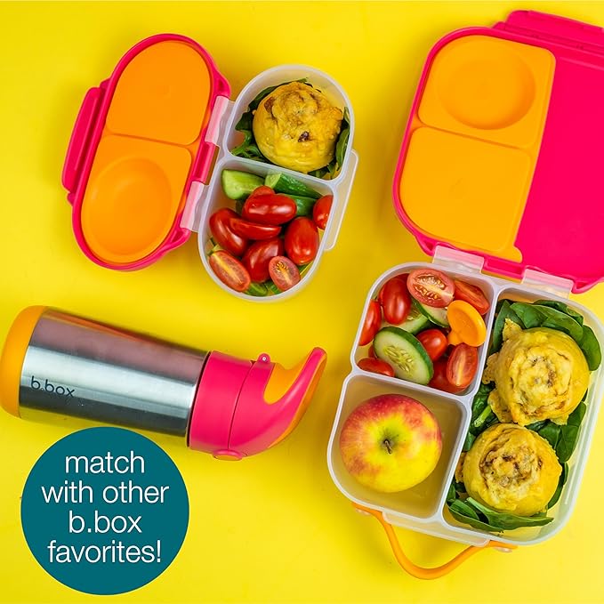 b.box Mini Lunch Box, Bento Box for Kids, Snack Container with 2 Leak Proof Compartments, Reusable Snack Containers with Lids, Kids Lunch Boxes Ages 3+, BPA Free, 4 1/4 Cup Capacity (Lemon Sherbet)