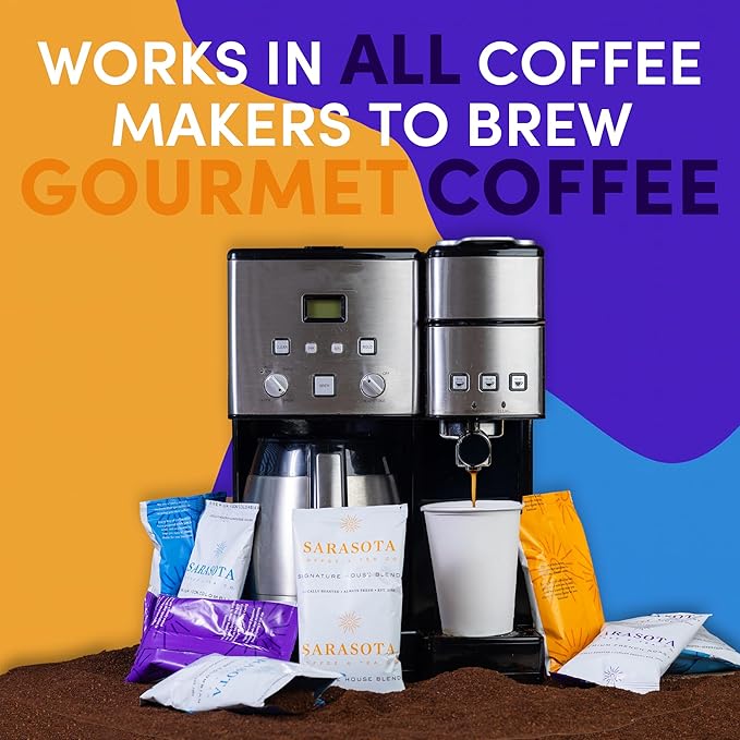 Sarasota Coffee Ground Packets | Gift Set Assorted Variety Sampler Packs | Medium, Colombian, & Dark Roast | Gourmet Low Acid Mold Free Individual Pouches for 12 Cup Coffee Maker | 2 Oz Bags, 12 Count