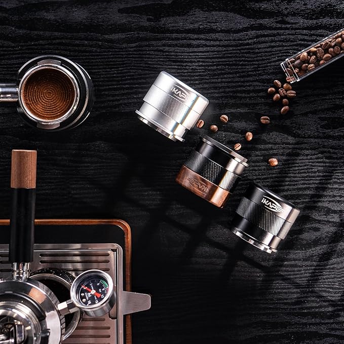 IKAPE Coffee Products, 53MM Espresso Tamper, Premium Barista Coffee Calibrated Tamper with Spring Loaded, 100% Stainless Steel Tamper Compatible with 54MM Breville Bottomless Portafilter (Black)